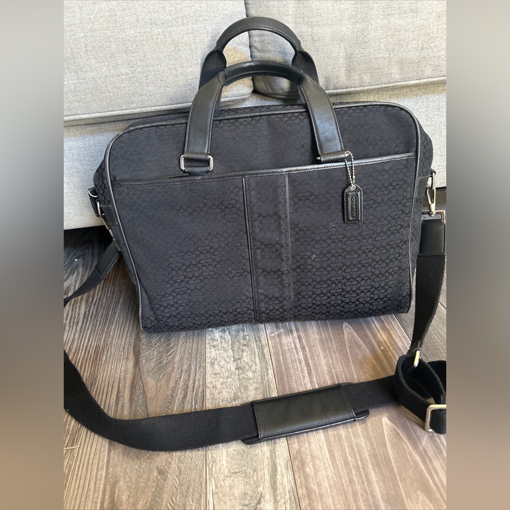 Coach Signature Hudson Canvas Commuter Large Black Briefcase Laptop Bag F70058